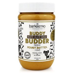 BarkBistro Dog Treat BUDDY BUDDER Ruff Ruff Raw - Unsalted Peanuts + Honey | 17oz. Jar