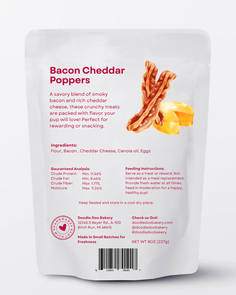 Doodle Doo Dog Treat 🥓 Homemade Dog Treats -  Bacon Cheddar Poppers Treat 1/2lb