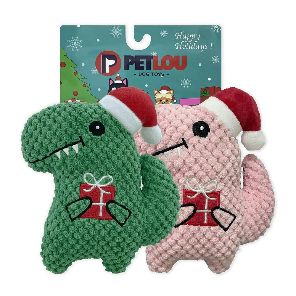 Pet Lou Dog Toys 6" Christmas Twin Pack - Dinos