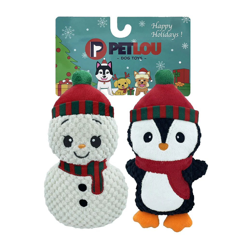 Pet Lou Dog Toys 6" Christmas Twin Pack - Snowman & Penguin