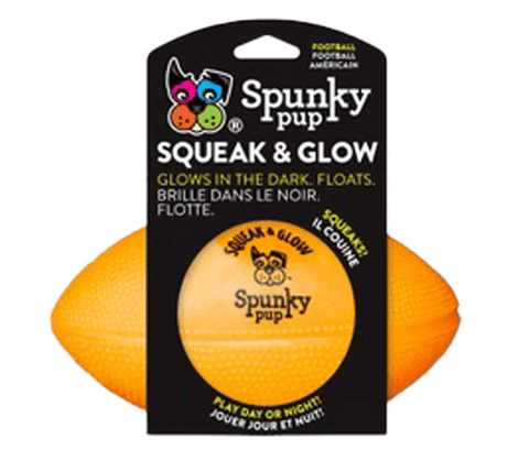 Spunky Pup Dog Toys Squeak & Glow, Squeaky Glowing Ball Toy, Football