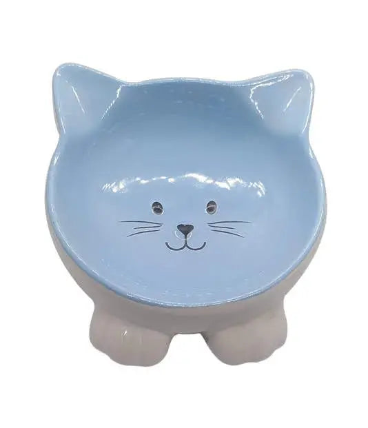 Thoozy Play Pet Supplies Thoozypet Cat Face Ceramic Bowl Blue